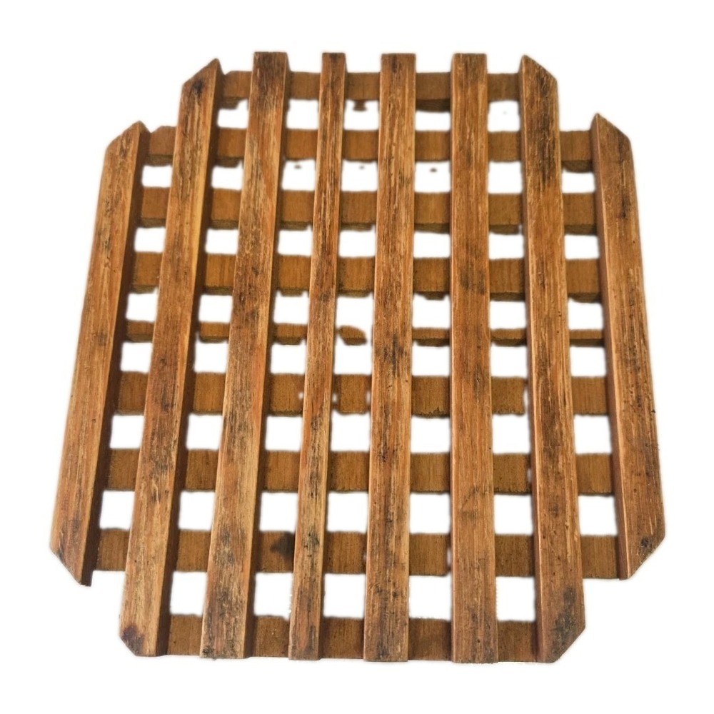 Vintage Danish Modern Teak Wood Lattice Trivet 8x7 Mid Century Hot Pad Grid